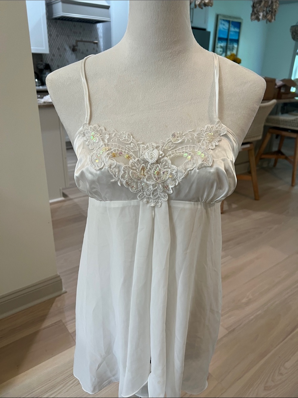 Frederick's of Hollywood Ivory Sheer Lace Applique Chemise